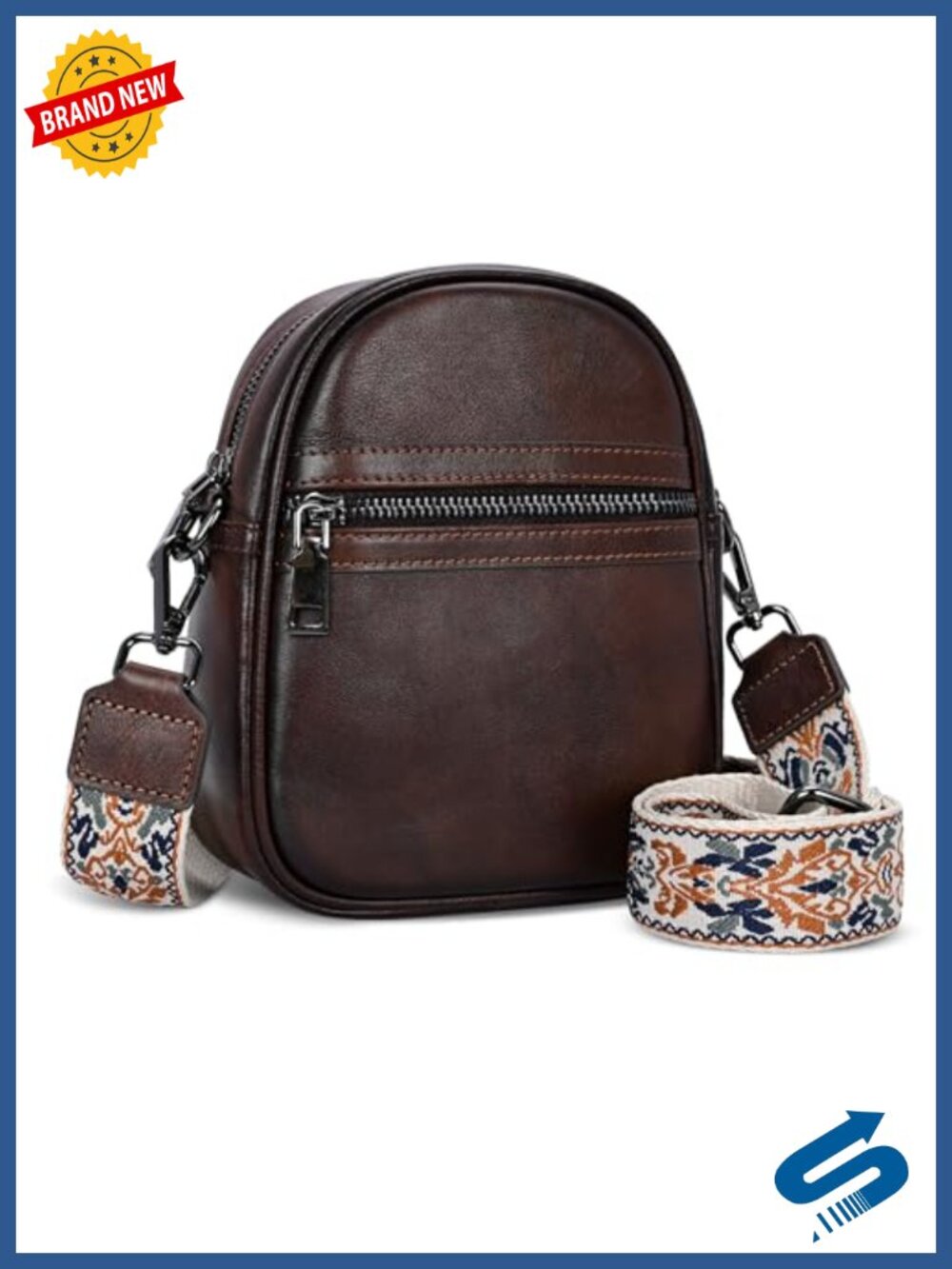 Genuine Leather RFID Blocking Crossbody Bag with Adjustable Straps
